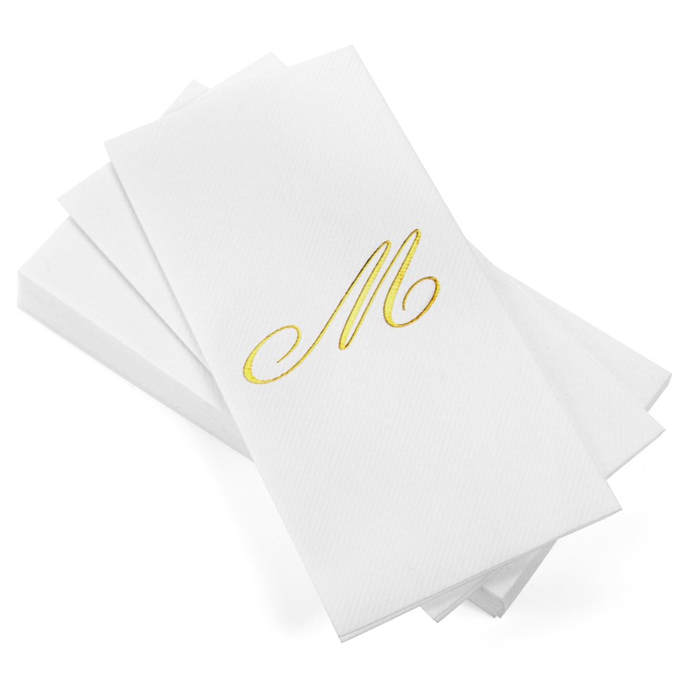 AH AMERICAN HOMESTEAD Disposable Hand Towels for Bathroom 50 Count - Guest Bathroom Essentials -Bathroom Paper Towels - Monogrammed Disposable Napkins - Wedding Napkins in Paper Towel Tray (Gold, M)