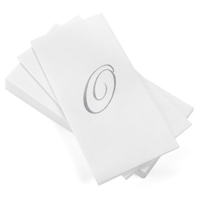 AMERICAN HOMESTEAD Disposable Hand Towels - Silver Foil Monogrammed Guest Napkins - Linen-Like Bathroom Paper Towels for Guests - Perfect Wedding and Party Napkins - 50 Count (Silver O)