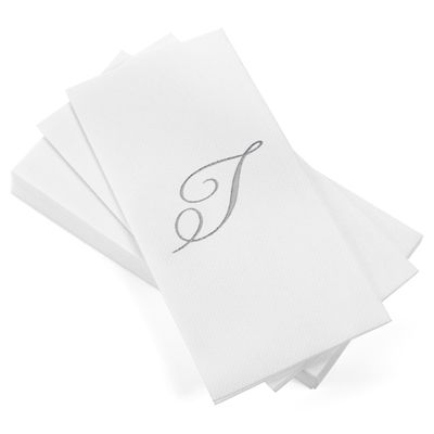 AMERICAN HOMESTEAD Disposable Hand Towels - Silver Foil Monogrammed Guest Napkins - Linen-Like Bathroom Paper Towels for Guests - Perfect Wedding and Party Napkins - 50 Count (Silver T)