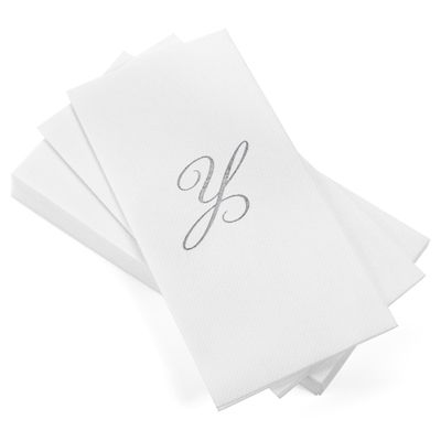 AMERICAN HOMESTEAD Disposable Hand Towels - Silver Foil Monogrammed Guest Napkins - Linen-Like Bathroom Paper Towels for Guests - Perfect Wedding and Party Napkins - 50 Count (Silver Y)