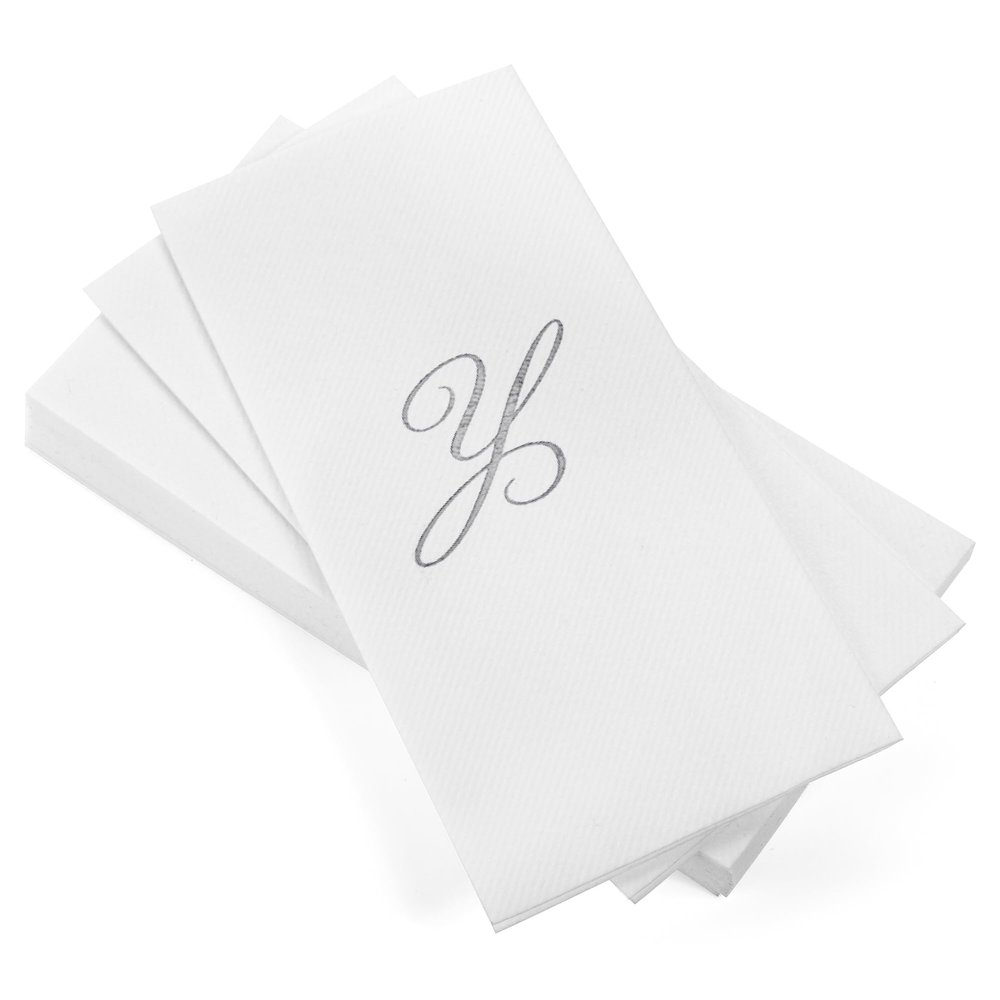 AMERICAN HOMESTEAD Disposable Hand Towels - Silver Foil Monogrammed Guest Napkins - Linen-Like Bathroom Paper Towels for Guests - Perfect Wedding and Party Napkins - 50 Count (Silver Y)
