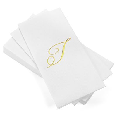 AMERICAN HOMESTEAD Disposable Hand Towels - Gold Foil Monogrammed Guest Napkins - Linen-Like Bathroom Paper Towels for Guests - Perfect Wedding and Party Napkins - 50 Count (Gold T)
