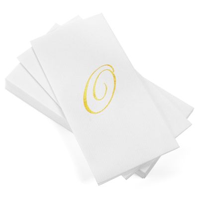 AMERICAN HOMESTEAD Disposable Hand Towels - Gold Foil Monogrammed Guest Napkins - Linen-Like Bathroom Paper Towels for Guests - Perfect Wedding and Party Napkins - 50 Count (Gold O)