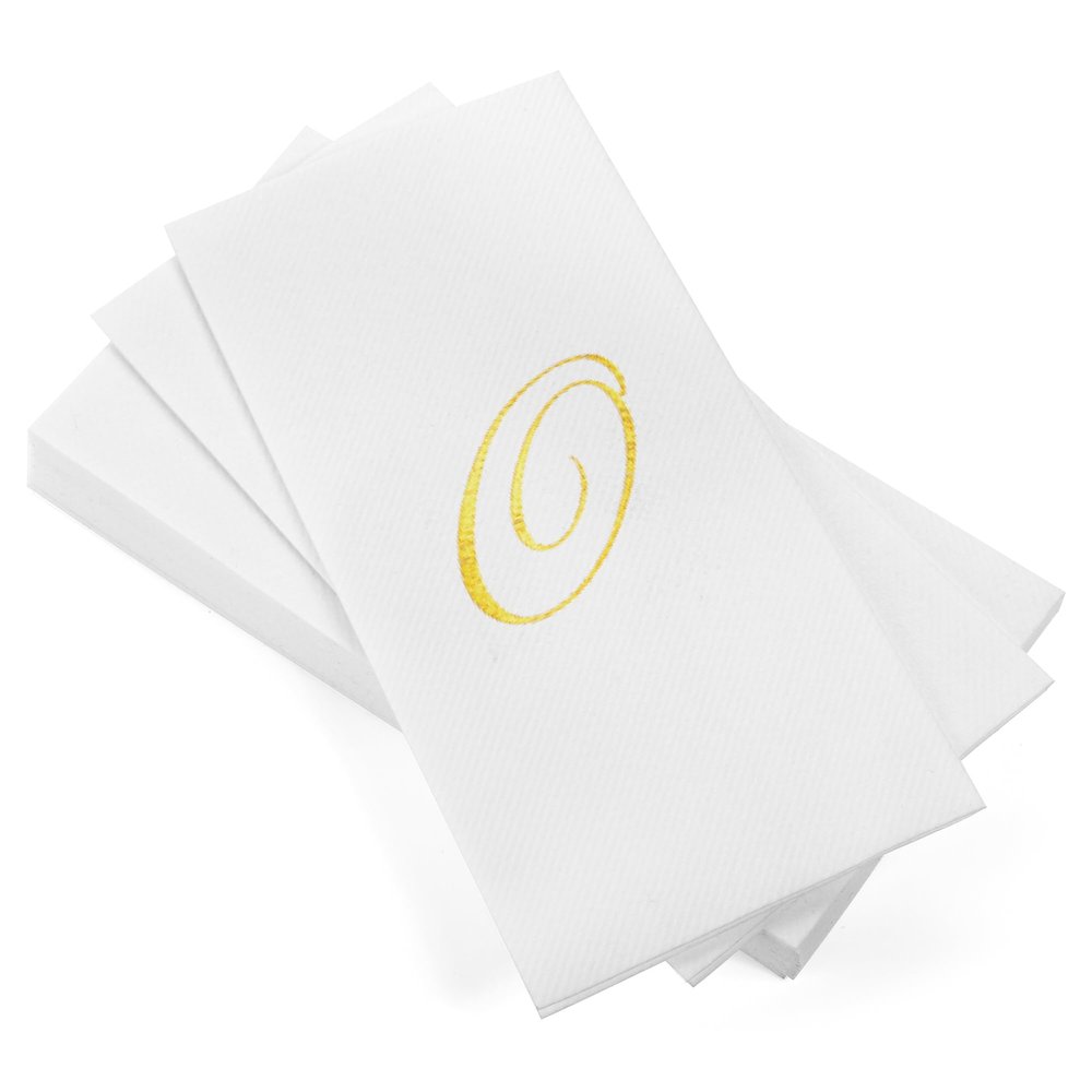 AMERICAN HOMESTEAD Disposable Hand Towels - Gold Foil Monogrammed Guest Napkins - Linen-Like Bathroom Paper Towels for Guests - Perfect Wedding and Party Napkins - 50 Count (Gold O)
