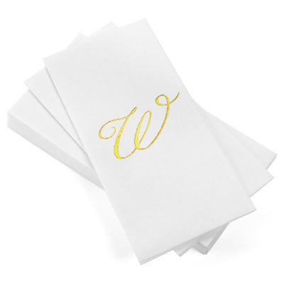 AH AMERICAN HOMESTEAD Disposable Hand Towels for Bathroom 50 Count - Guest Bathroom Essentials -Bathroom Paper Towels - Monogrammed Disposable Napkins - Wedding Napkins in Paper Towel Tray (Gold, W)