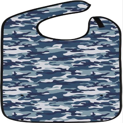Adult Bibs for Eating: Reusable Bib with Crumb Catcher Pocket - For Men and Women (Blue Camo)