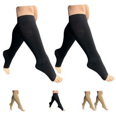 HealthyNees Open Toe 15-20 mmHg Compression Plus Size Extra Wide Calf Leg Socks (Black 2 Pairs, 5X-Large)