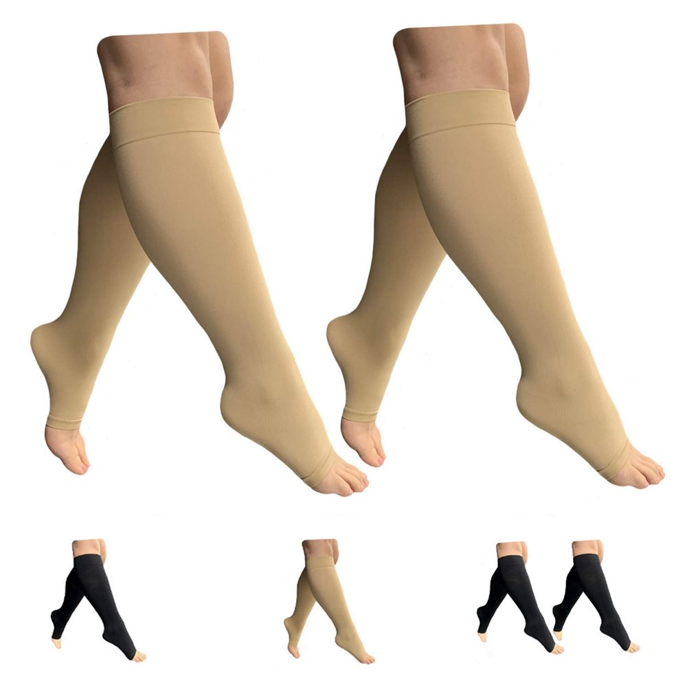 HealthyNees Open Toe 15-20 mmHg Compression Plus Size Extra Wide Calf Leg Socks (Beige 2 Pairs, 5X-Large)