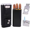 AMANCY Superior 3 Holder Black Leather Cedar Wood Liner Cigar Case Combo Set with Lighter and Cutter Perfect Completed Gift Kit for Cigar Lovers view 1
