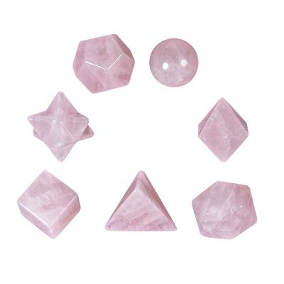 rockcloud Rose Quartz Platonic Solids Sacred Geometry with Merkaba Star Set, Healing Crystal Faceted Gemstones for Meditation Reiki Balancing, Pack of 7
