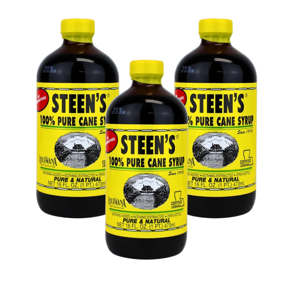 100% Pure Cane Syrup 16fl. Oz - No Additives - No Preservatives - Pure & Natural - Open Kettle - Louisiana's Trusted Brand for Over 100 Years - By Steen's (16 Fl Oz (Pack of 3))