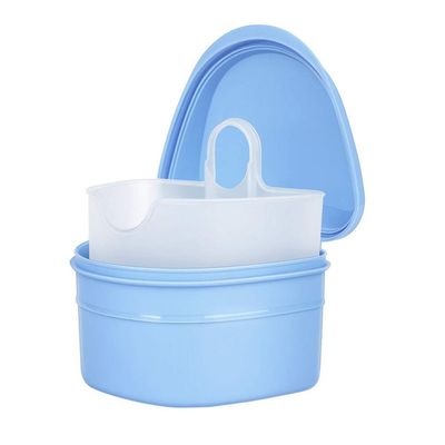 EXCEART Case with Strainer Dentures Box Brush Retainer Case for Travel Retainer Cleaning Case (Blue)