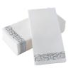 200-Pack BloominGoods Disposable Guest Towels for Bathroom - Linen-Feel Hand Towel -Paper Napkins for Party, Wedding or Dinner - Premium Quality Soft Absorbent Napkins White and Silver 8.5 X 4" Folded view 1