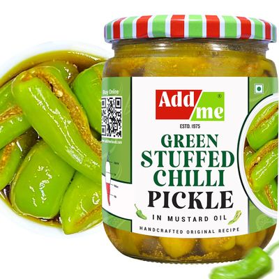 Add me Home Made Stuffed Green Chilli Pickle 500gm Rajasthani Hari mirch ka achar Glass jar