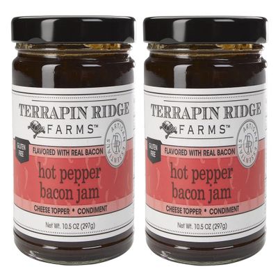Terrapin Ridge Farms Hot Pepper Bacon Jam  Sweet & Spicy Spread with Real Bacon & Jalapeo  Gourmet Condiment for Cheese, Meats, and Appetizers  Two 10.5 oz Jar