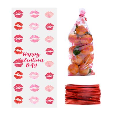 100 Pcs Valentine Cellophane Cookie Bags Goodie Candy Treat Bag with Twist Ties for Valentine's Day Party Supplies (Style C)