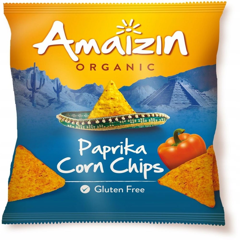 Amaizin Corn Chips- Paprika - Organic - 75g Bag - 30 Pack