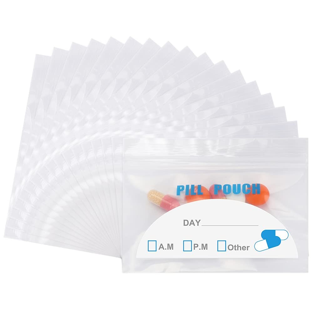 100 Pack Pill Pouch Bags - (4" X 2.75") Thickness is 6 Mil, Portable Plastic Pills Bag Hold Vitamin, Supplements, Medication, and Vitamin Storage