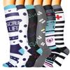 Sooverki Compression Socks for Women & Men 6 Pairs is Best Supportive Knee High Stockings for Flying Work Hiking Running Athletic Plantar Fasciitis Relief Fun Cute White Black Wide Calf Nurse Gifts view 1