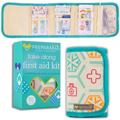 PreparaKit Travel First Aid Kit for Kids - Mini Car, Purse, Backpack, or Diaper Bag 75 Piece Medicine Includes All Essential Medical Supplies TSA-Approved (Teal)