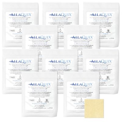 AllaQuix High Performance Stop Bleeding Gauze Pads  10-Pack (2"x2") | Hemostatic Wound Dressing for Cuts & First Aid Kits | Sterile, Drug-Free, Fast Clotting Pads
