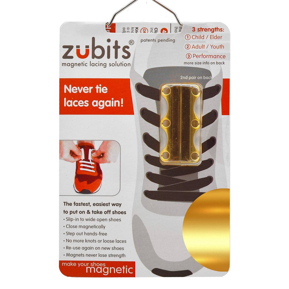 Zubits Magnetic No-Tie Laces - Lacing Solution for Kids, Toddler, Adults & Seniors, Easy Lock Shoelaces for Sneakers, Boots & Athletic Shoes - #3 - Performance/Large Adults, Gold