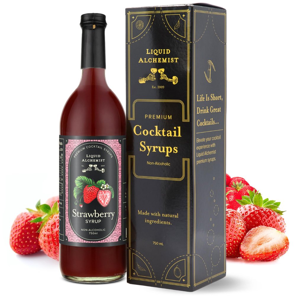 Liquid Alchemist Strawberry Syrup for Drinks - Real Ingredients Make our Strawberry Puree for Drinks a Perfect Margarita Mix - Our Flavored Syrup is Gluten & Dairy Free (25.4 oz)