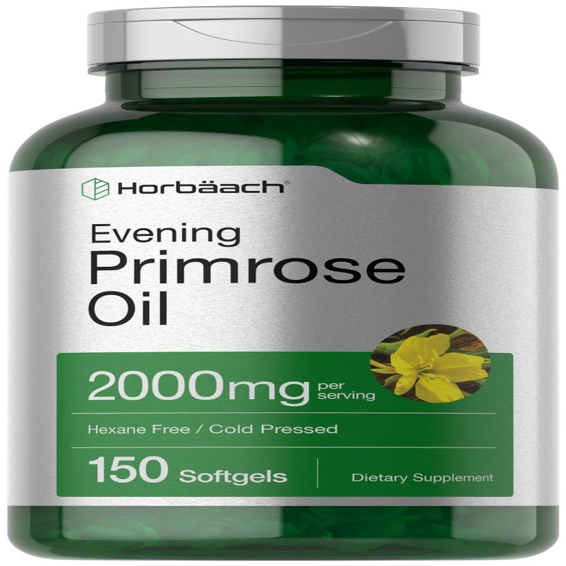 Horbach Evening Primrose Oil Softgels | 2000 mg | 150 Pills | Cold Pressed, Hexane Free Supplement with GLA | Non-GMO, Gluten Free