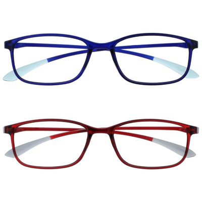 OPULIZE ICE Reading glasses for Women Men,Scratch Resistant Rectangular frame with Spring Hinges, Crystal Dark Blue,Crystal Dark Red +2 (Pack of 2)