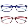 OPULIZE ICE Reading glasses for Women Men,Scratch Resistant Rectangular frame with Spring Hinges, Crystal Dark Blue,Crystal Dark Red +2 (Pack of 2) view 1