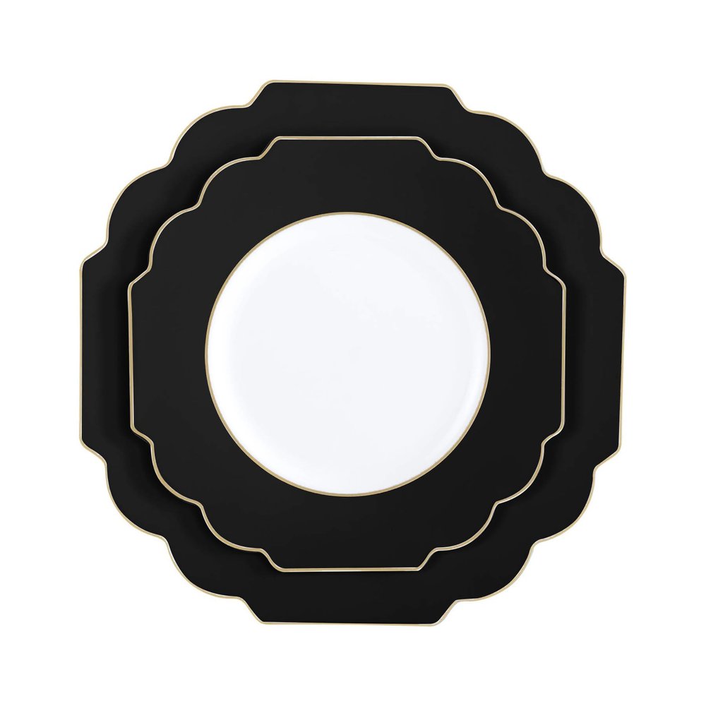 10.7" Black/Gold Flower Dinner Plates /20Pk