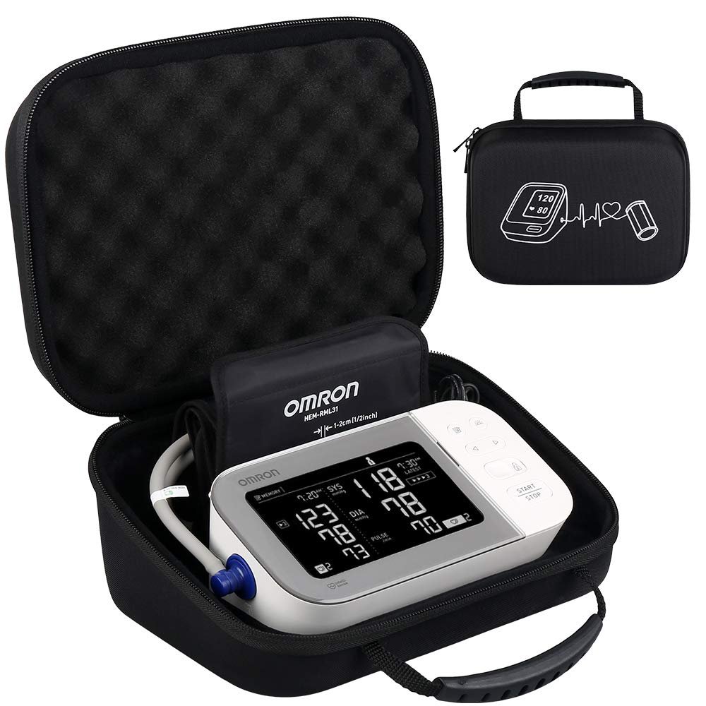 BOVKE Hard Carrying Case for OMRON Platinum BP5465 BP5450 / OMRON Gold BP5360 BP5350 Upper Arm Blood Pressure Monitor, Extra Room fits Upper Arm Cuff and AC Adapter, Black+Black (NOT for BP7450)