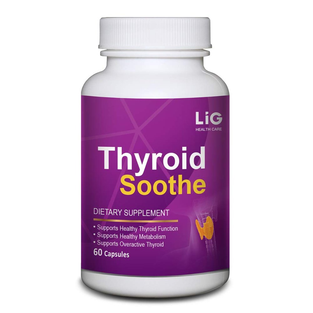 LIG Thyroid Soothe  Iodine-Free Formula for Overactive Thyroid  Immune Support - Heart & Digestive Health with Lemon Balm & Honeysuckle Flower - 60 Capsules