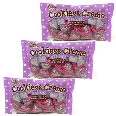 Palmer Cookies and Creme Chocolate Hearts Creamy Candy with Cookie Bits - Pack of 3 - 13.5 oz Total