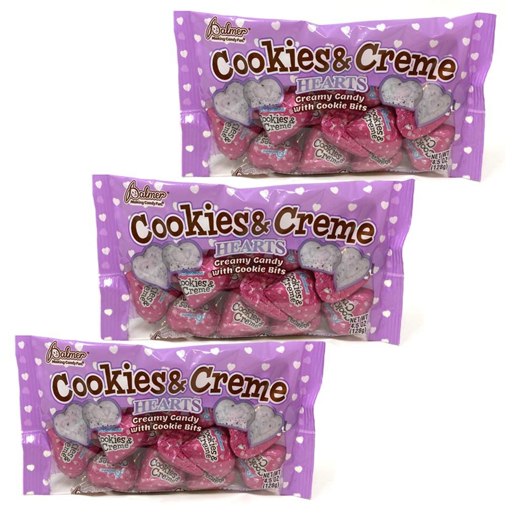 Palmer Cookies and Creme Chocolate Hearts Creamy Candy with Cookie Bits - Pack of 3 - 13.5 oz Total