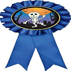 Crown Awards Skeleton Blue Rosette Ribbon, Halloween Skeleton Trophy Ribbon Award Prize, 1 Pack