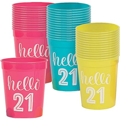 Fun Express 21st Birthday Plastic Shot Glasses - Bulk Set of 40 - Disposable Party Supplies