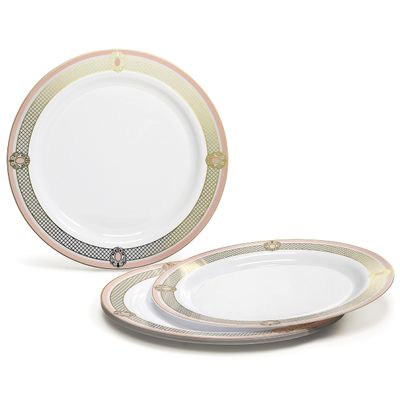 " OCCASIONS " 60 Plates Pack, Disposable Wedding Party Plastic Plates (10.25'' Dinner Plate, Royal in White/Blush & Gold)