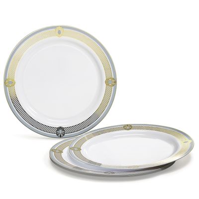 " OCCASIONS " 60 Plates Pack, Disposable Wedding Party Plastic Plates (10.25'' Dinner Plate, Royal in White/Blue & Gold)