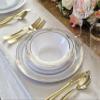 " OCCASIONS " 60 Plates Pack, Disposable Wedding Party Plastic Plates (10.25'' Dinner Plate, Scalloped in White/Blue & Gold) view 3