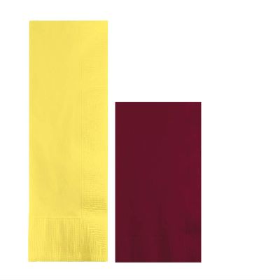 Converting Paper Bulk Party Napkin Bundle, 100 Light Yellow Dinner and 200 Burgundy Beverage/Cocktail Paper Napkins, Box of 300 Napkins
