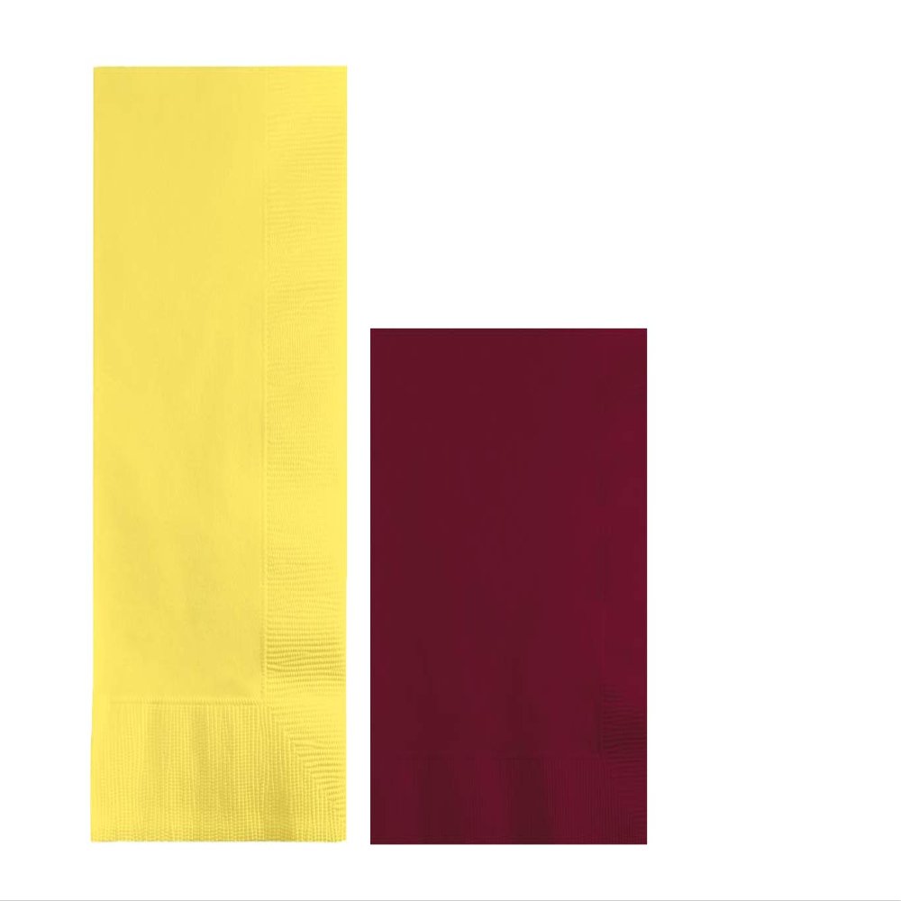 Converting Paper Bulk Party Napkin Bundle, 100 Light Yellow Dinner and 200 Burgundy Beverage/Cocktail Paper Napkins, Box of 300 Napkins