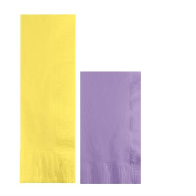 Converting Paper Bulk Party Napkin Bundle, 100 Light Yellow Dinner and 200 Lavender Beverage/Cocktail Paper Napkins, Box of 300 Napkins