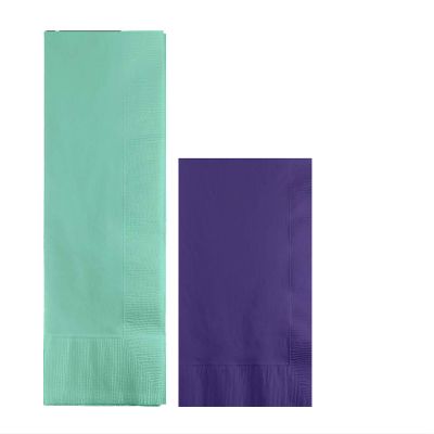 Converting Paper Bulk Party Napkin Bundle, 100 Mint Green Dinner and 200 Purple Beverage/Cocktail Paper Napkins, Box of 300 Napkins