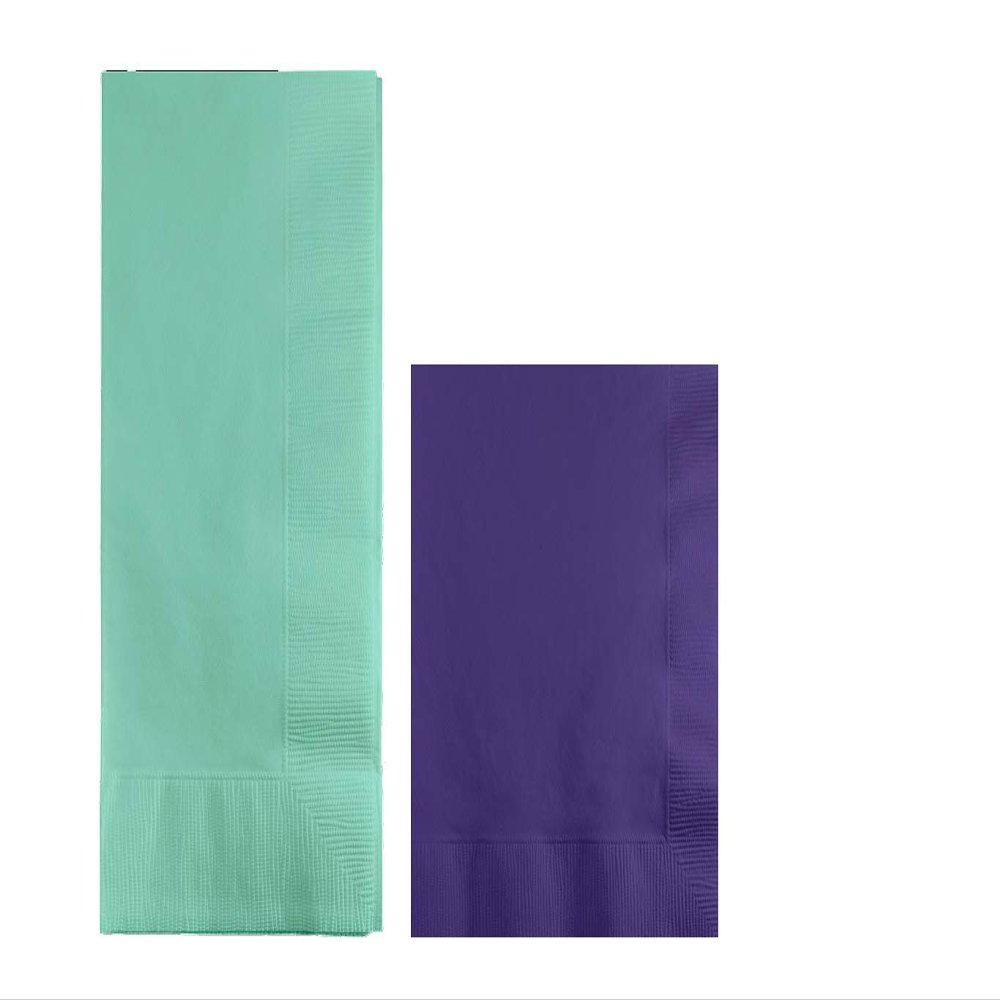 Converting Paper Bulk Party Napkin Bundle, 100 Mint Green Dinner and 200 Purple Beverage/Cocktail Paper Napkins, Box of 300 Napkins