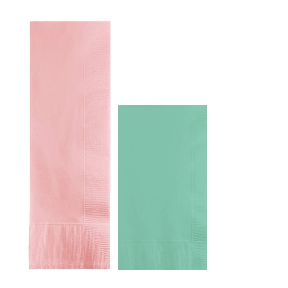 Converting Paper Bulk Party Napkin Bundle, 100 Classic Pink Dinner and 200 Mint Green Beverage/Cocktail Paper Napkins, Box of 300 Napkins