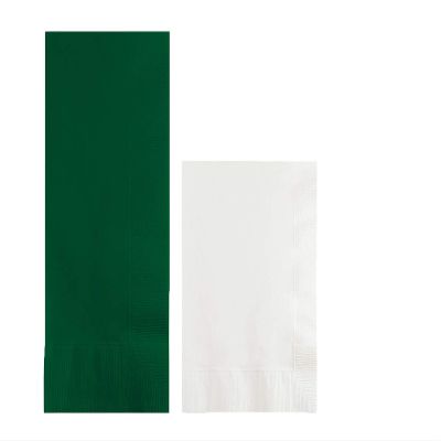 Converting Paper Bulk Party Napkin Bundle, 100 Hunter Green Dinner and 200 White Beverage/Cocktail Paper Napkins, Box of 300 Napkins