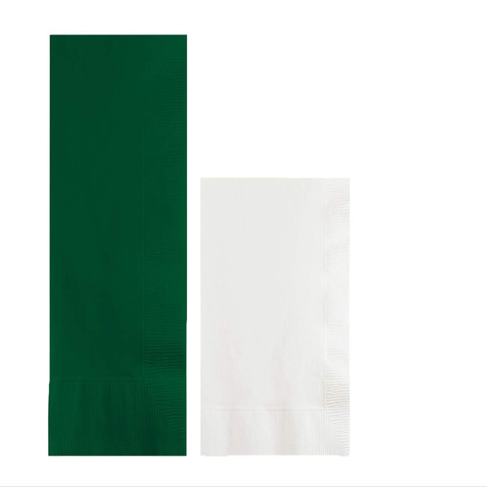 Converting Paper Bulk Party Napkin Bundle, 100 Hunter Green Dinner and 200 White Beverage/Cocktail Paper Napkins, Box of 300 Napkins