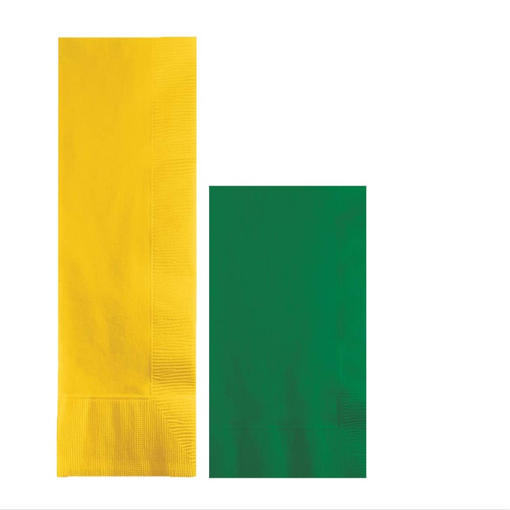 Converting Paper Bulk Party Napkin Bundle, 100 School Bus Yellow Dinner and 200 Emerald Green Beverage/Cocktail Paper Napkins, Box of 300 Napkins