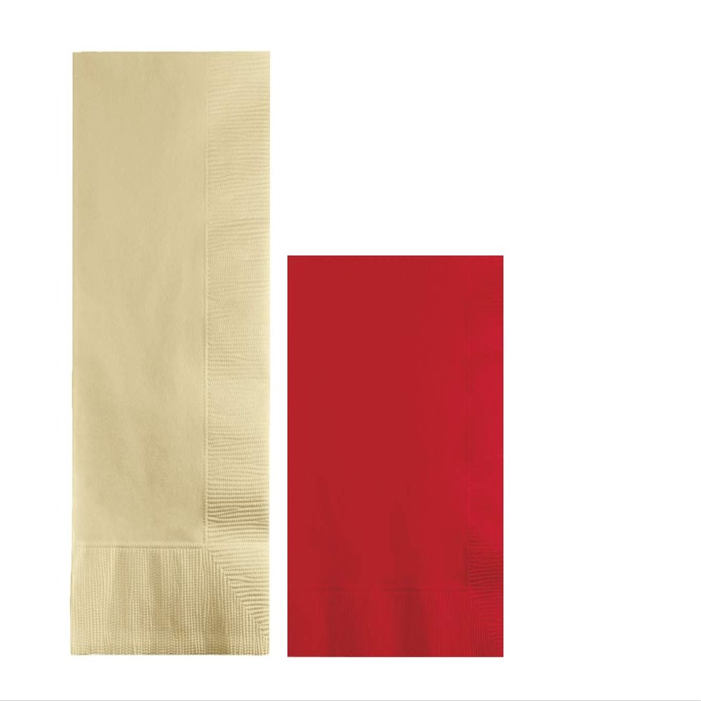 Converting Paper Bulk Party Napkin Bundle, 100 Ivory Dinner and 200 Red Beverage/Cocktail Paper Napkins, Box of 300 Napkins